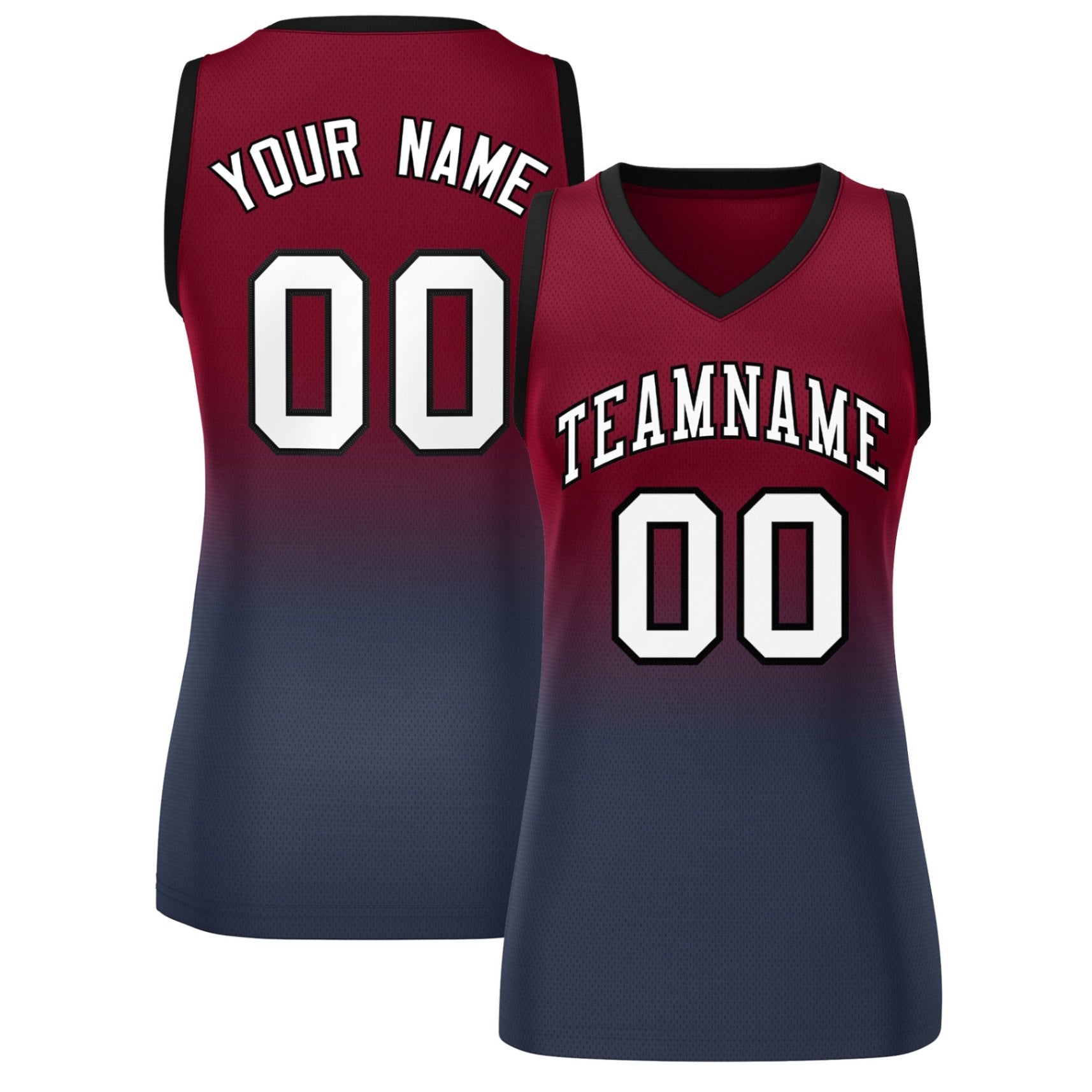 Custom Crimson Navy Gradient Fashion Tops Mesh Basketball Jersey For Women