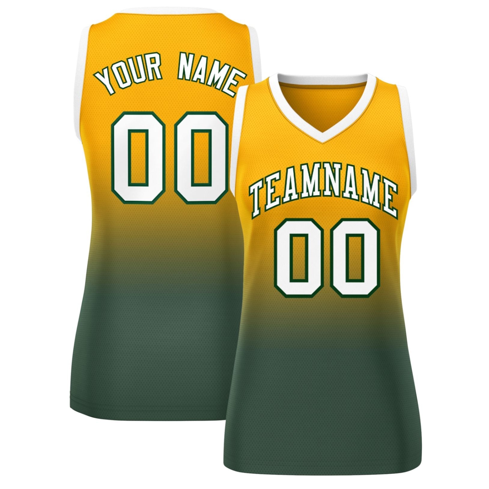 Custom Yellow Midnight Green Gradient Fashion Tops Mesh Basketball Jersey For Women