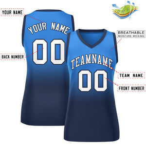 Custom Powder Blue Navy Gradient Fashion Tops Mesh Basketball Jersey For Women