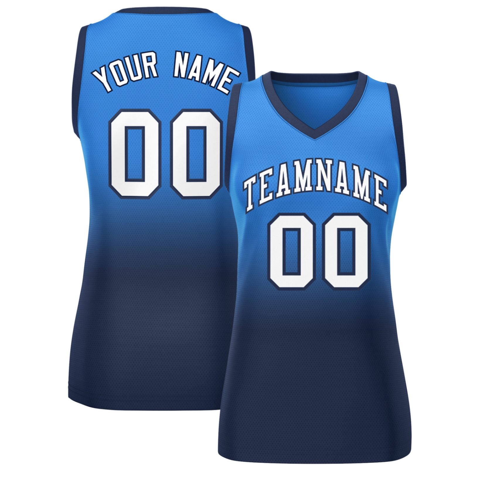 Custom Powder Blue Navy Gradient Fashion Tops Mesh Basketball Jersey For Women