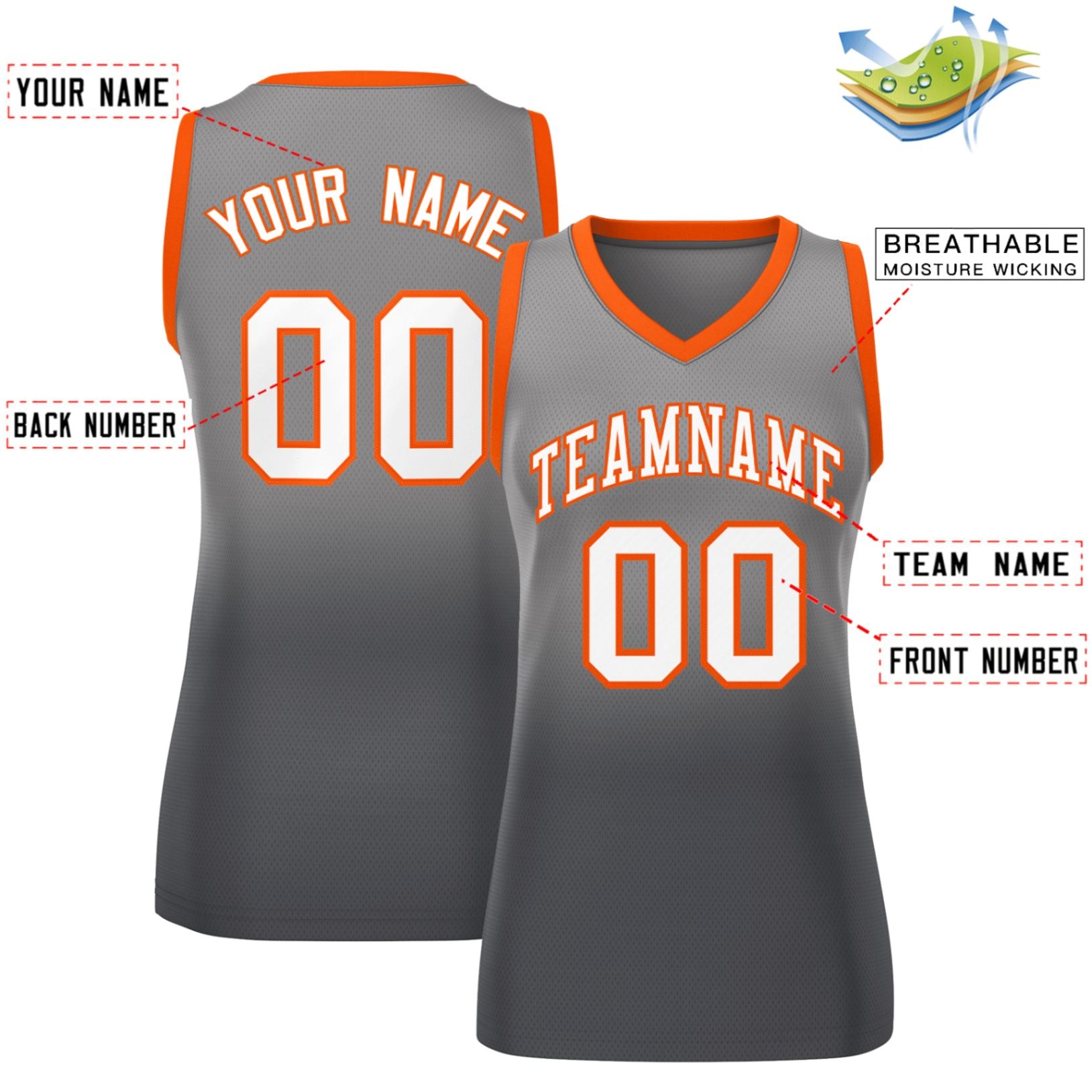 Custom Light Gray Dark Gray Gradient Fashion Tops Mesh Basketball Jersey For Women