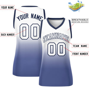 Custom White Navy Gradient Fashion Tops Mesh Basketball Jersey For Women