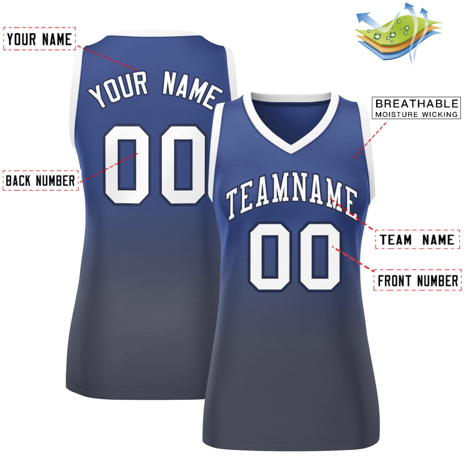 Custom Navy Gray Gradient Fashion Tops Mesh Basketball Jersey For Women