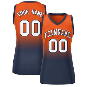 Custom Orange Navy Gradient Fashion Tops Mesh Basketball Jersey For Women