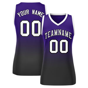 Custom Purple Black Gradient Fashion Tops Mesh Basketball Jersey For Women