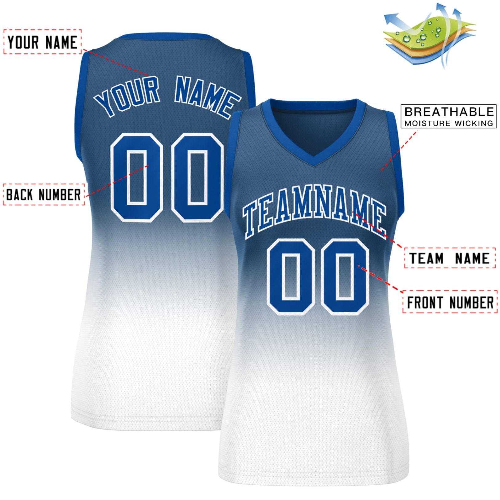 Custom Navy White Gradient Fashion Tops Mesh Basketball Jersey For Women