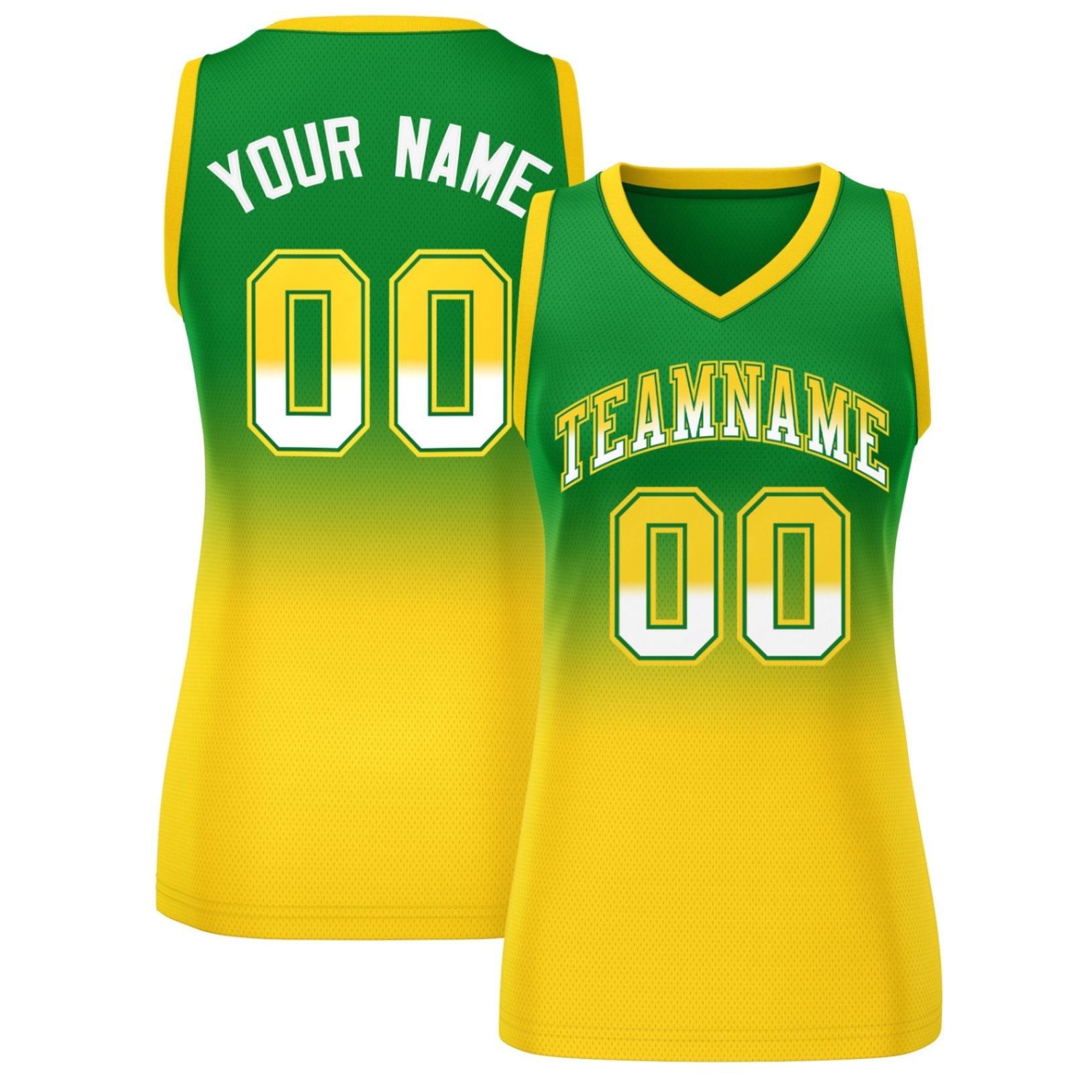 Custom Kelly Green Gold Gradient Fashion Tops Mesh Basketball Jersey For Women