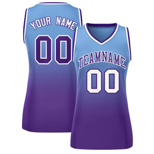 Custom Powder Blue Purple Gradient Fashion Tops Mesh Basketball Jersey For Women