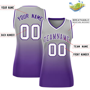 Custom Gray Purple Gradient Fashion Tops Mesh Basketball Jersey For Women