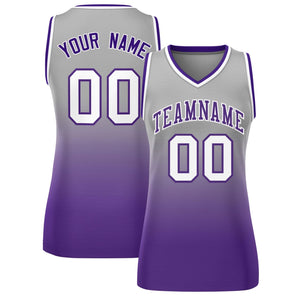 Custom Gray Purple Gradient Fashion Tops Mesh Basketball Jersey For Women