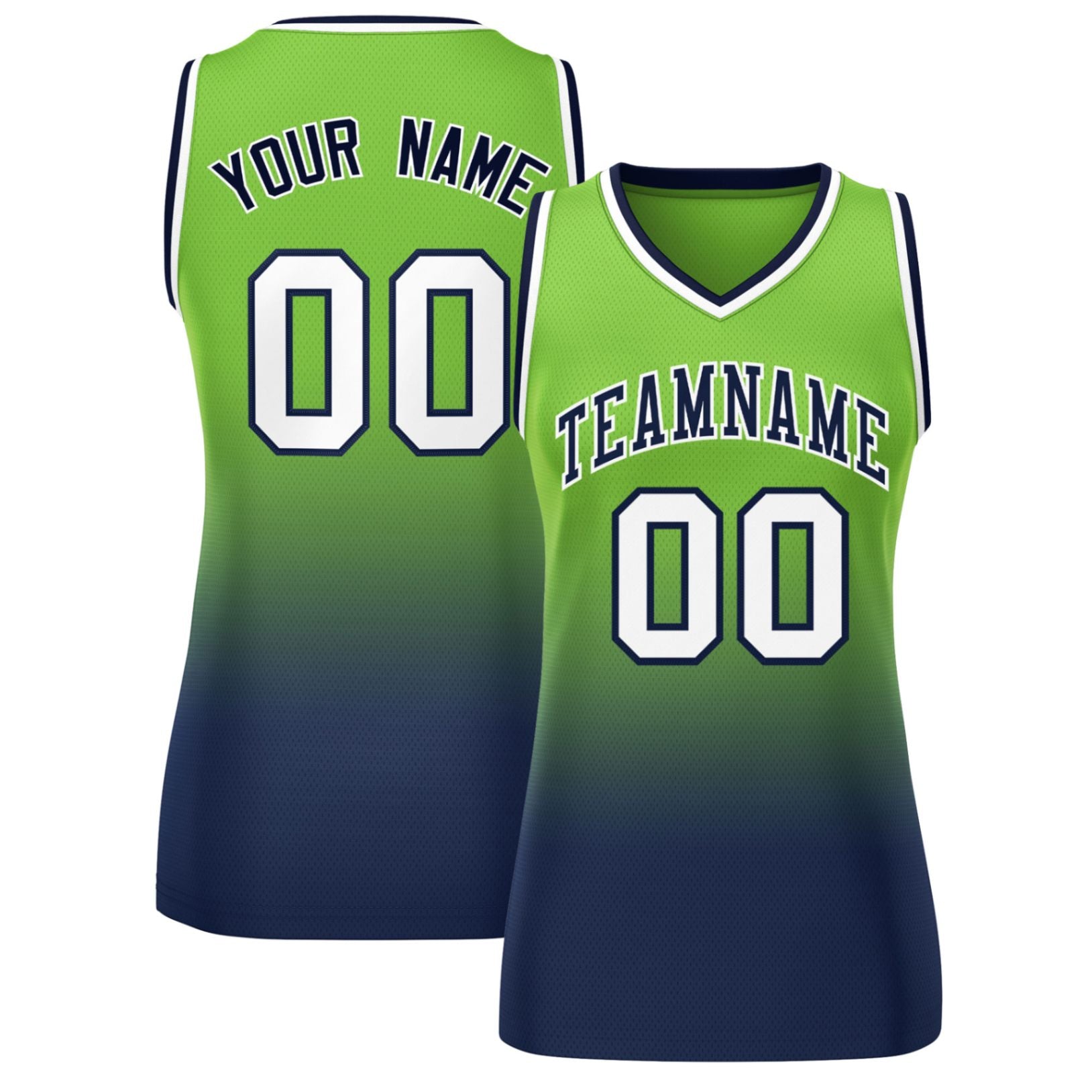 Custom Neon Green Navy Gradient Fashion Tops Mesh Basketball Jersey For Women