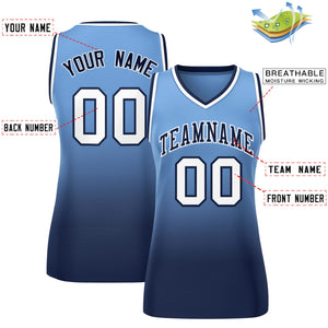 Custom Powder Blue Navy Gradient Fashion Tops Mesh Basketball Jersey For Women