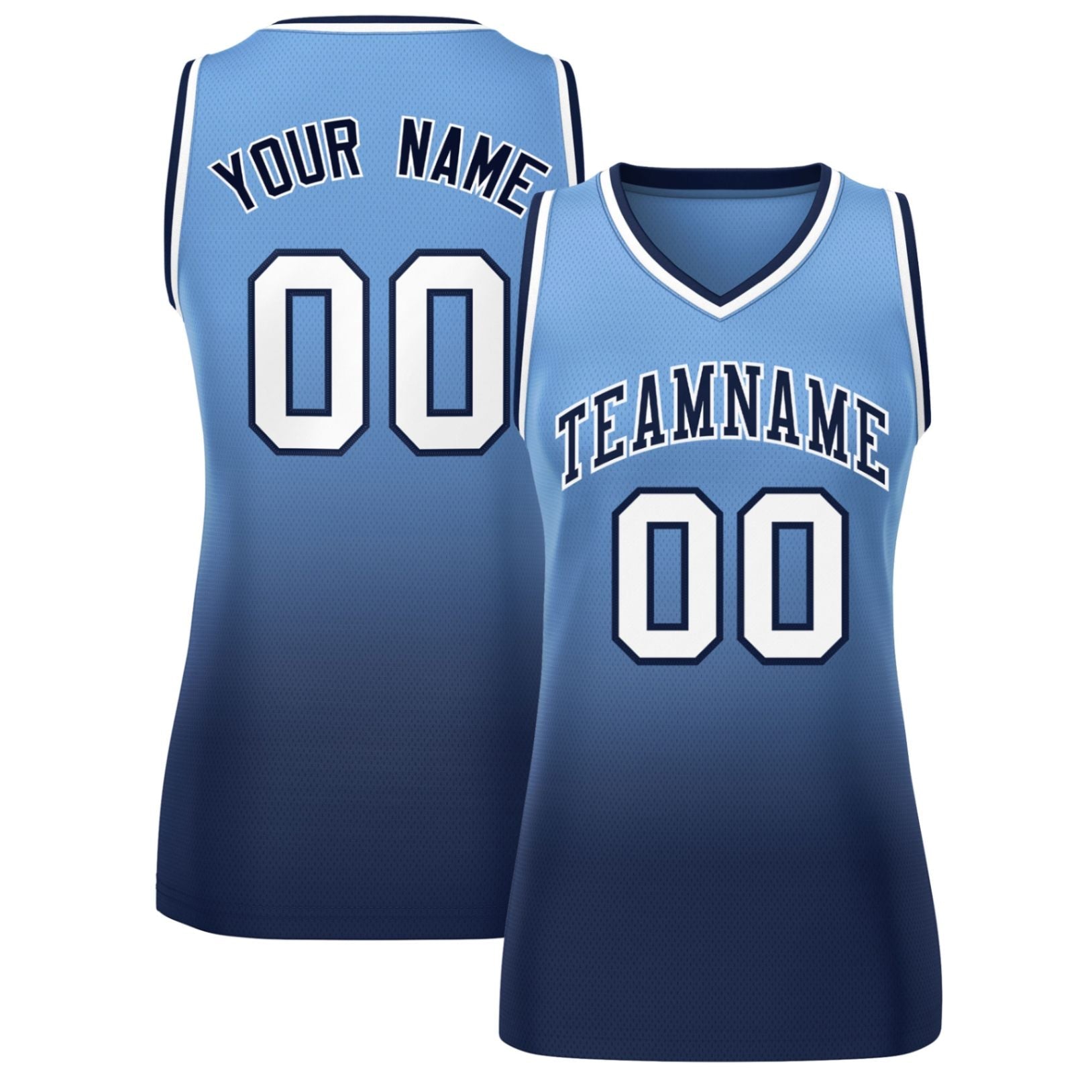 Custom Powder Blue Navy Gradient Fashion Tops Mesh Basketball Jersey For Women