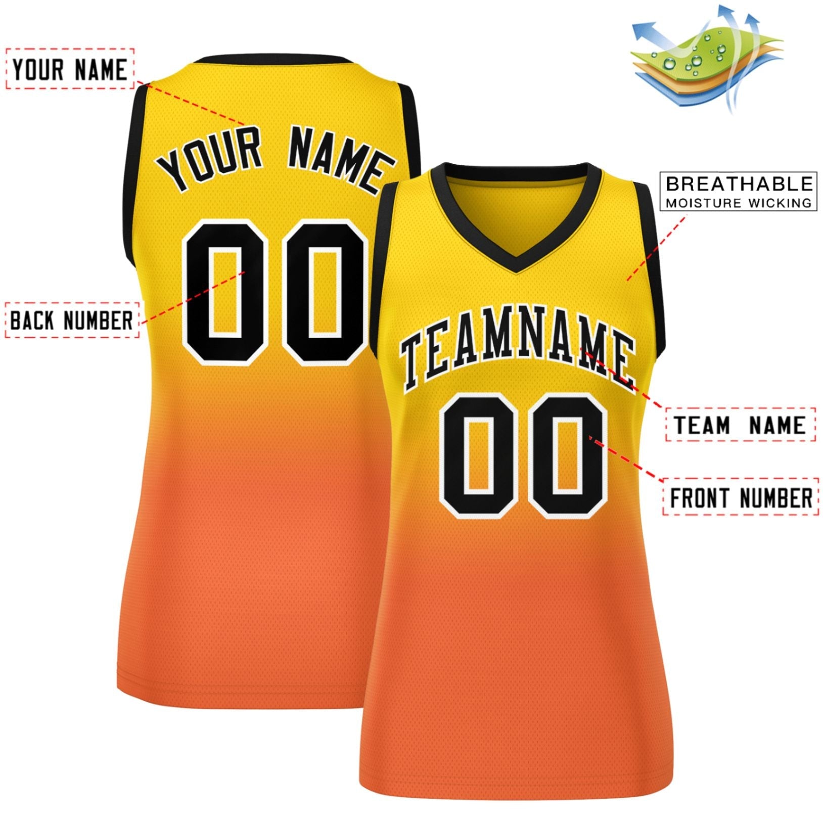 Custom Yellow Orange Gradient Fashion Tops Mesh Basketball Jersey For Women