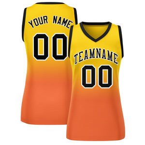 Custom Yellow Orange Gradient Fashion Tops Mesh Basketball Jersey For Women