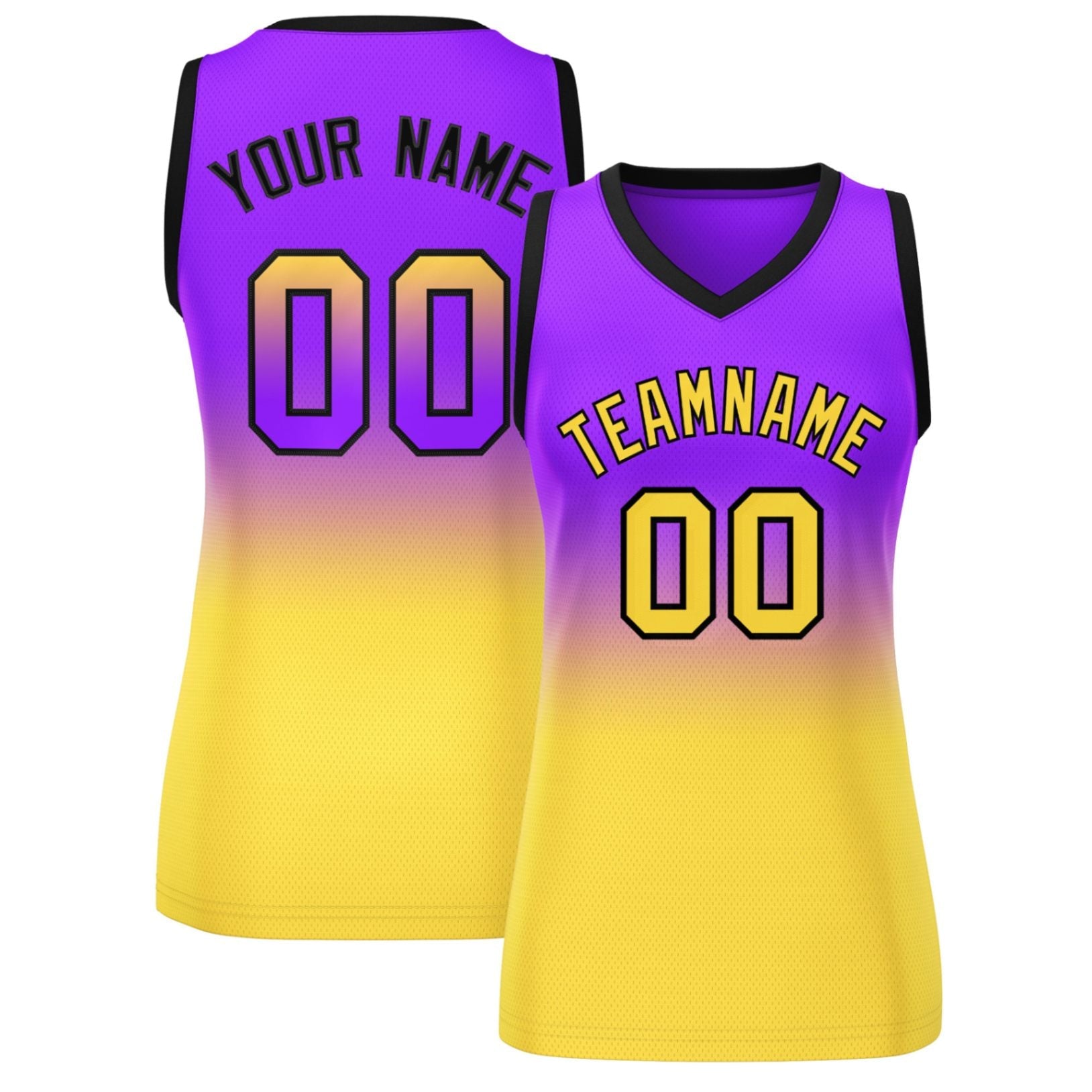 Custom Purple Gold Gradient Fashion Tops Mesh Basketball Jersey For Women