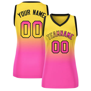 Custom Gold Pink Gradient Fashion Tops Mesh Basketball Jersey For Women