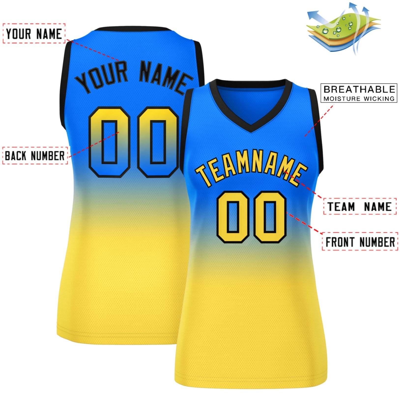 Custom Royal Gold Gradient Fashion Tops Mesh Basketball Jersey For Women