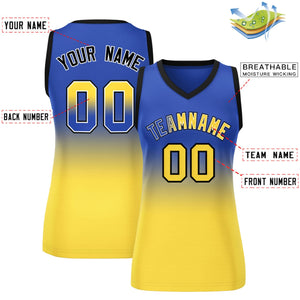 Custom Navy Gold Gradient Fashion Tops Mesh Basketball Jersey For Women