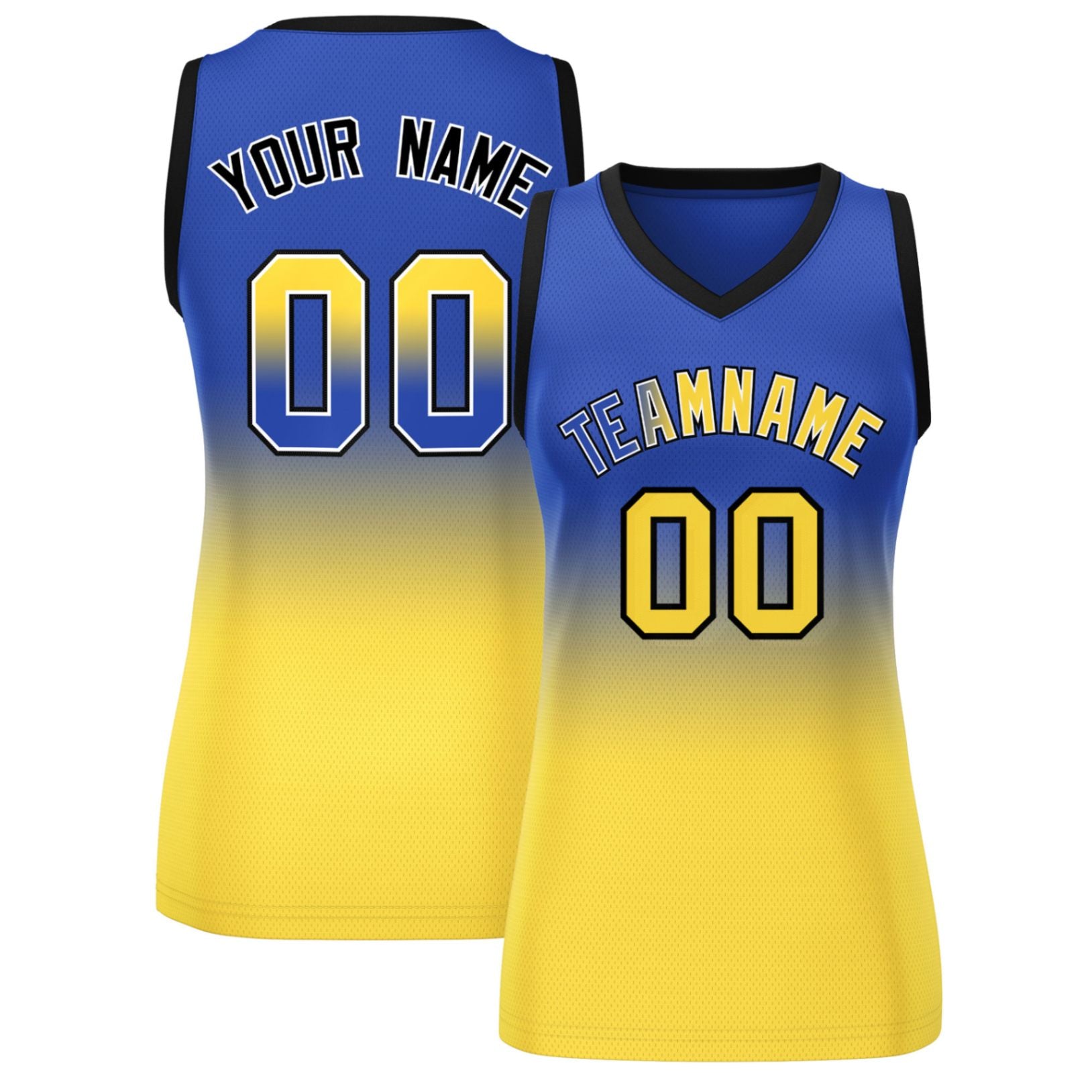 Custom Navy Gold Gradient Fashion Tops Mesh Basketball Jersey For Women