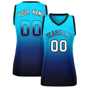 Custom Powder Blue Navy Gradient Fashion Tops Mesh Basketball Jersey For Women