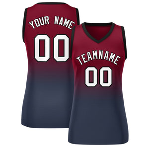 Custom Crimson Navy Gradient Fashion Tops Mesh Basketball Jersey For Women