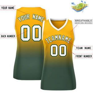 Custom Yellow Midnight Green Gradient Fashion Tops Mesh Basketball Jersey For Women