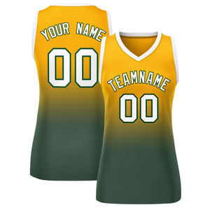 Custom Yellow Midnight Green Gradient Fashion Tops Mesh Basketball Jersey For Women