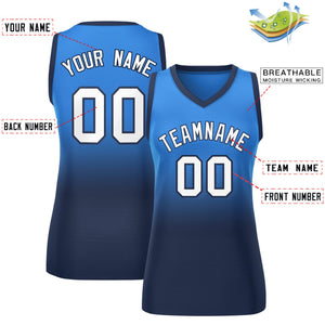 Custom Powder Blue Navy Gradient Fashion Tops Mesh Basketball Jersey For Women