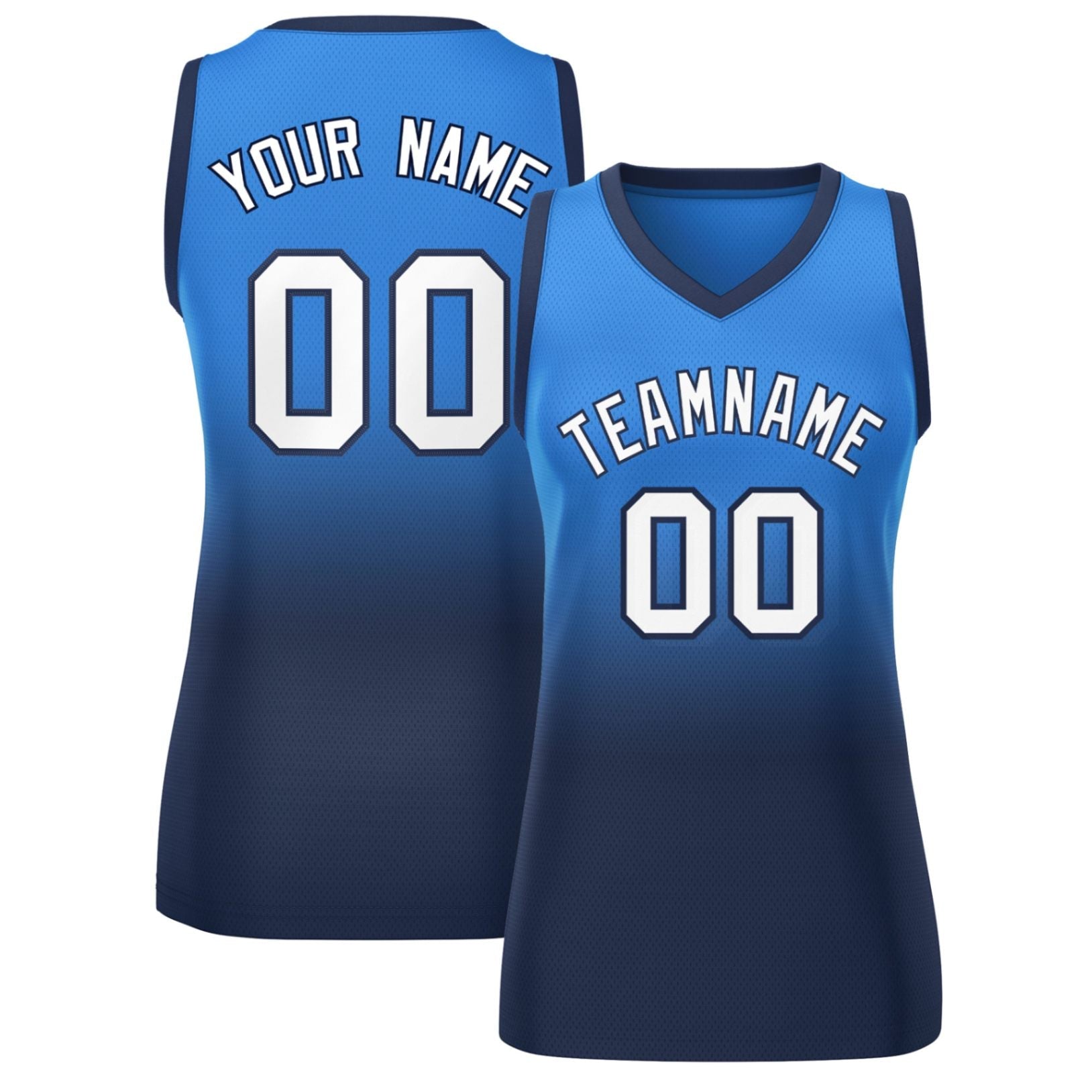 Custom Powder Blue Navy Gradient Fashion Tops Mesh Basketball Jersey For Women