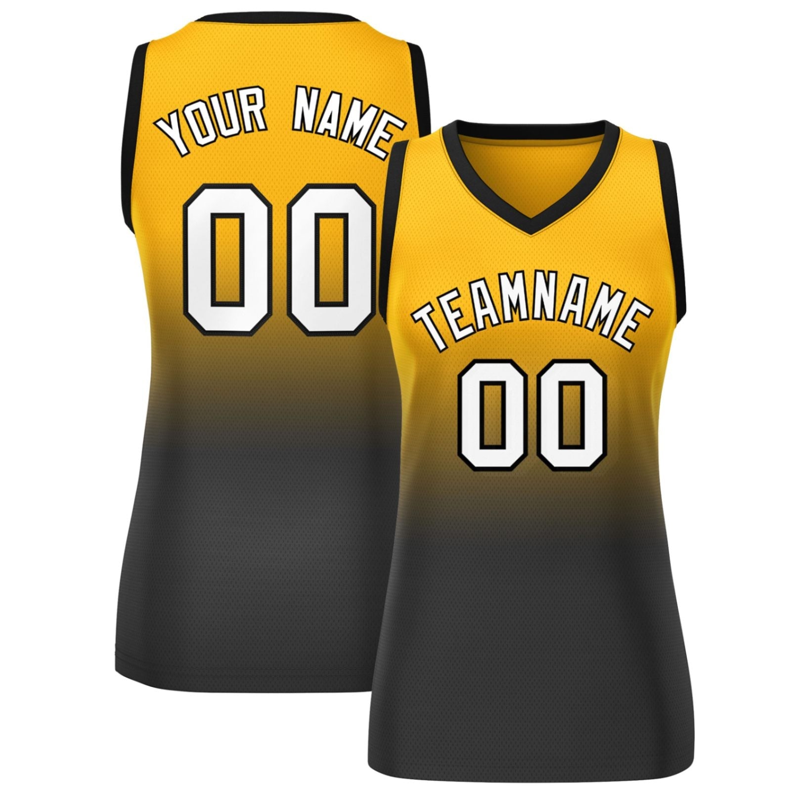 Custom Yellow Black Gradient Fashion Tops Mesh Basketball Jersey For Women