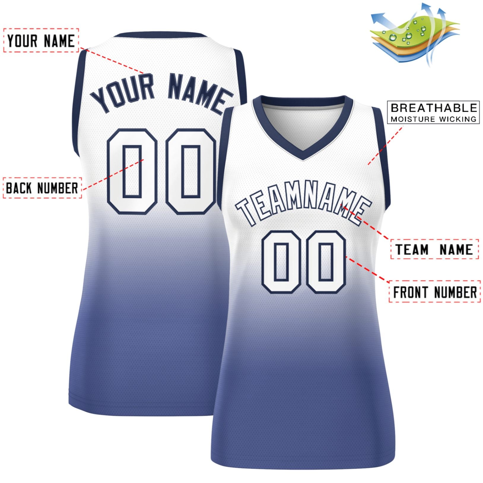 Custom White Navy Gradient Fashion Tops Mesh Basketball Jersey For Women