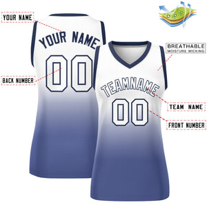 Custom White Navy Gradient Fashion Tops Mesh Basketball Jersey For Women