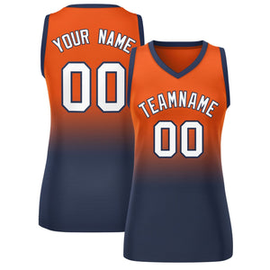 Custom Orange Navy Gradient Fashion Tops Mesh Basketball Jersey For Women