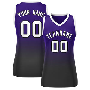 Custom Purple Black Gradient Fashion Tops Mesh Basketball Jersey For Women