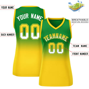 Custom Kelly Green Gold Gradient Fashion Tops Mesh Basketball Jersey For Women