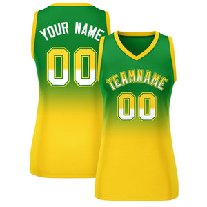 Custom Kelly Green Gold Gradient Fashion Tops Mesh Basketball Jersey For Women