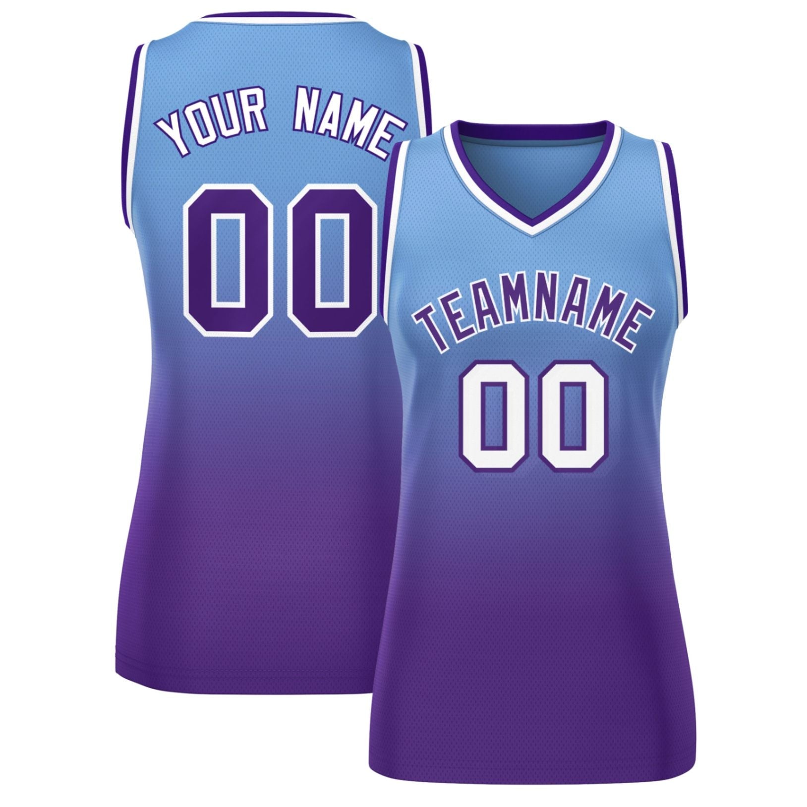 Custom Powder Blue Purple Gradient Fashion Tops Mesh Basketball Jersey For Women