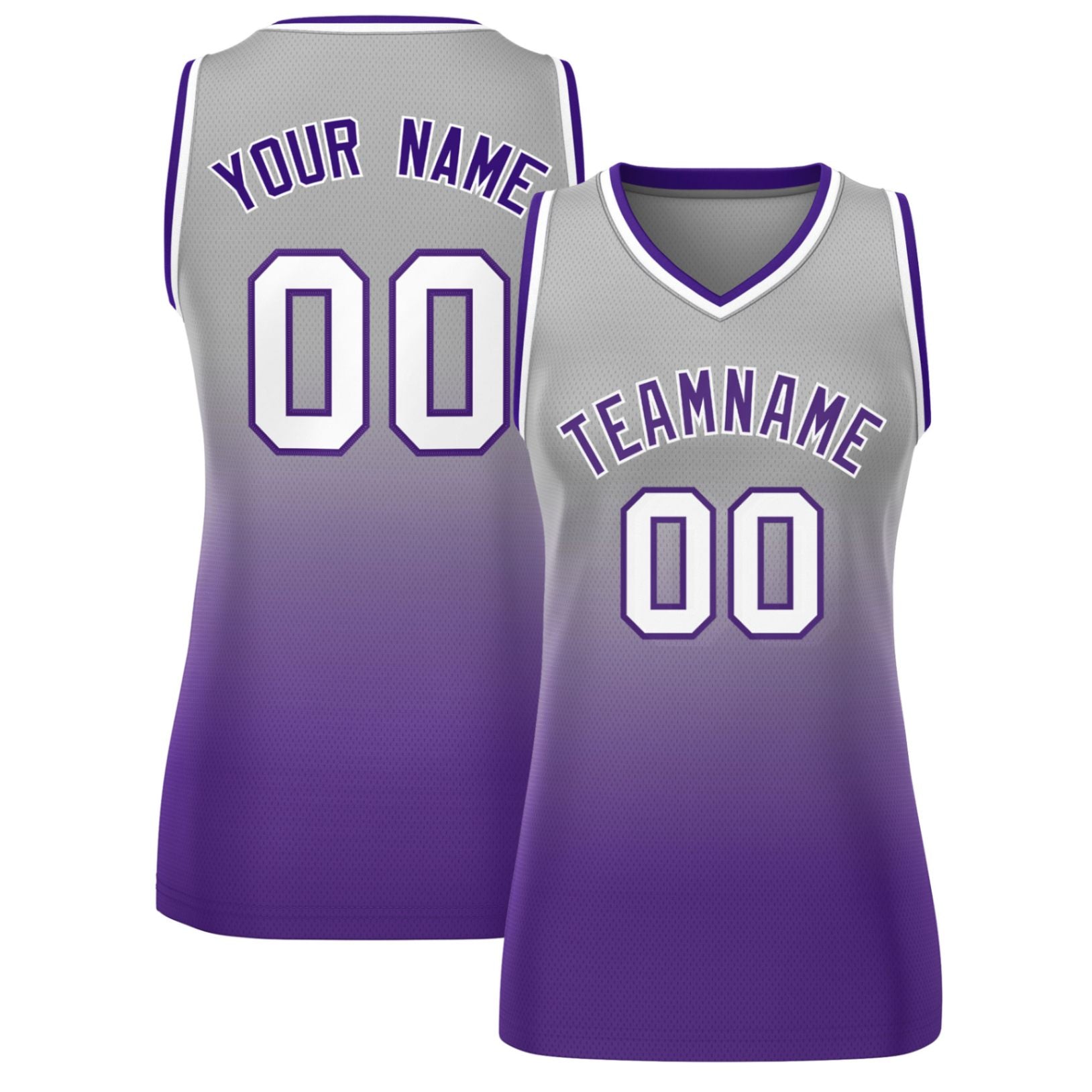 Custom Gray Purple Gradient Fashion Tops Mesh Basketball Jersey For Women