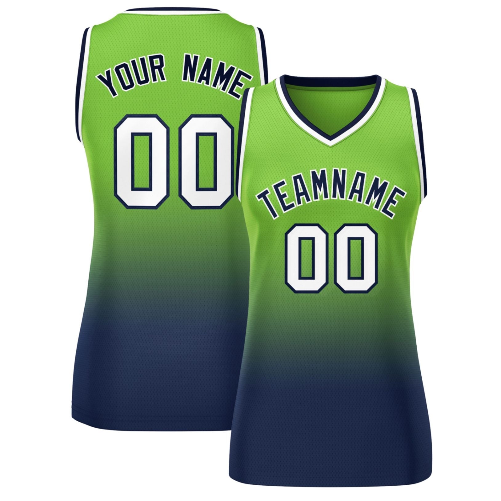 Custom Neon Green Navy Gradient Fashion Tops Mesh Basketball Jersey For Women