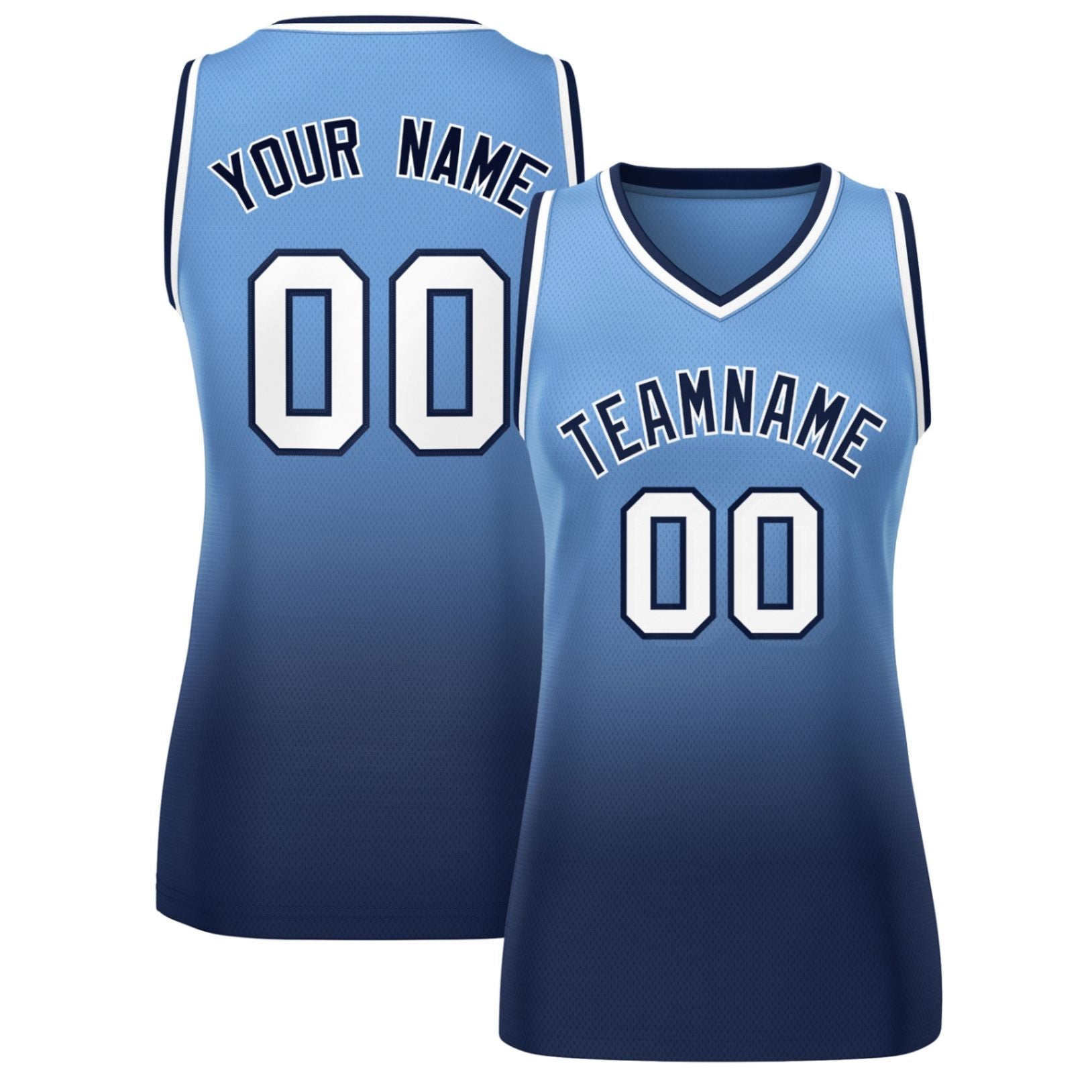 Custom Powder Blue Navy Gradient Fashion Tops Mesh Basketball Jersey For Women