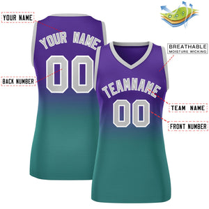 Custom Purple Aqua Gradient Fashion Tops Mesh Basketball Jersey For Women