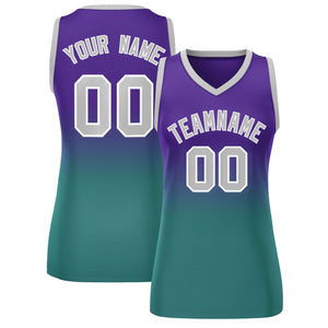 Custom Purple Aqua Gradient Fashion Tops Mesh Basketball Jersey For Women