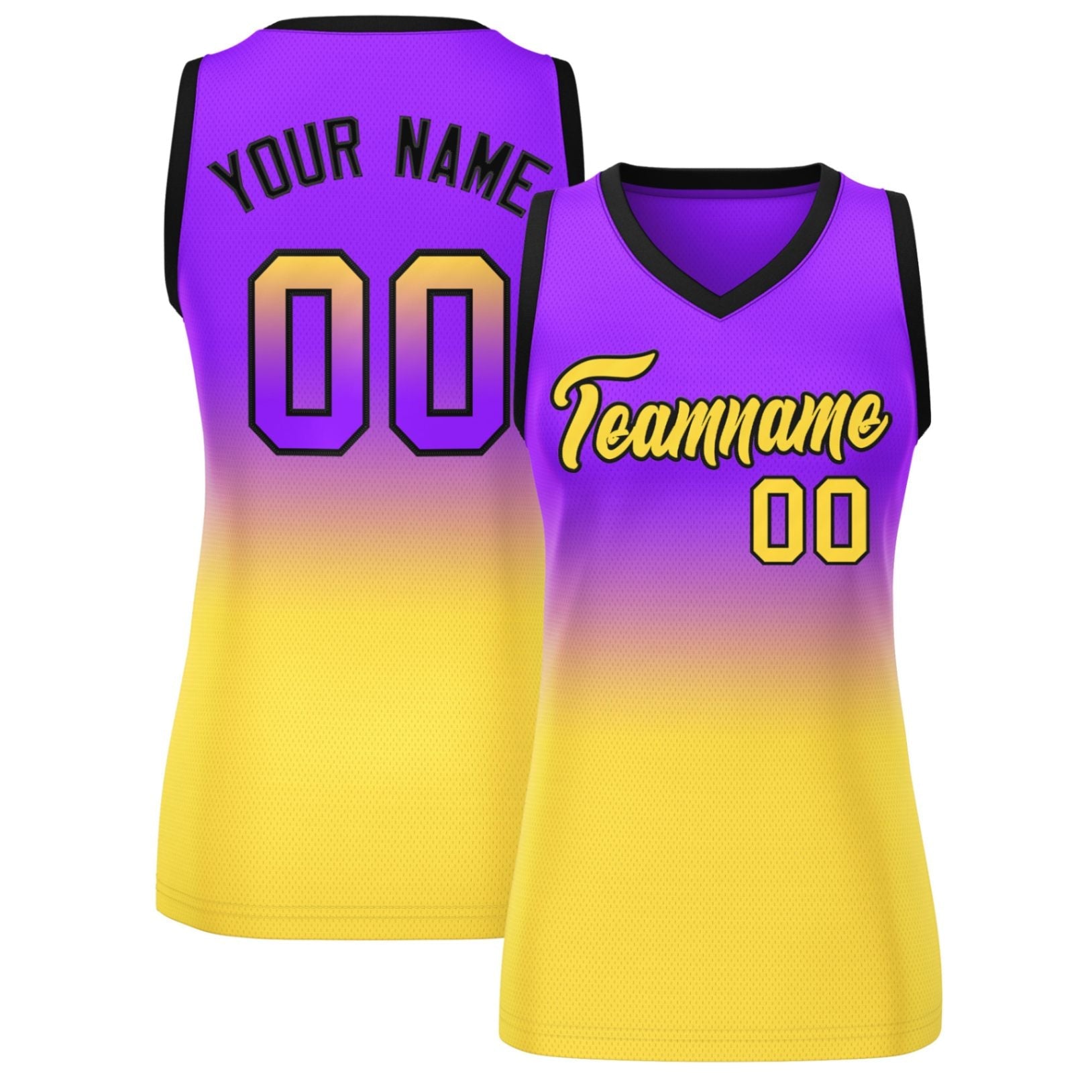 Custom Purple Gold Gradient Fashion Tops Mesh Basketball Jersey For Women