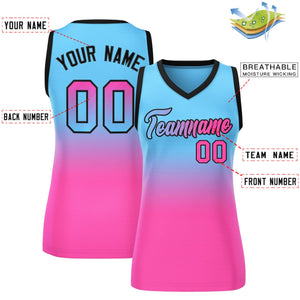 Custom Powder Blue Pink Gradient Fashion Tops Mesh Basketball Jersey For Women