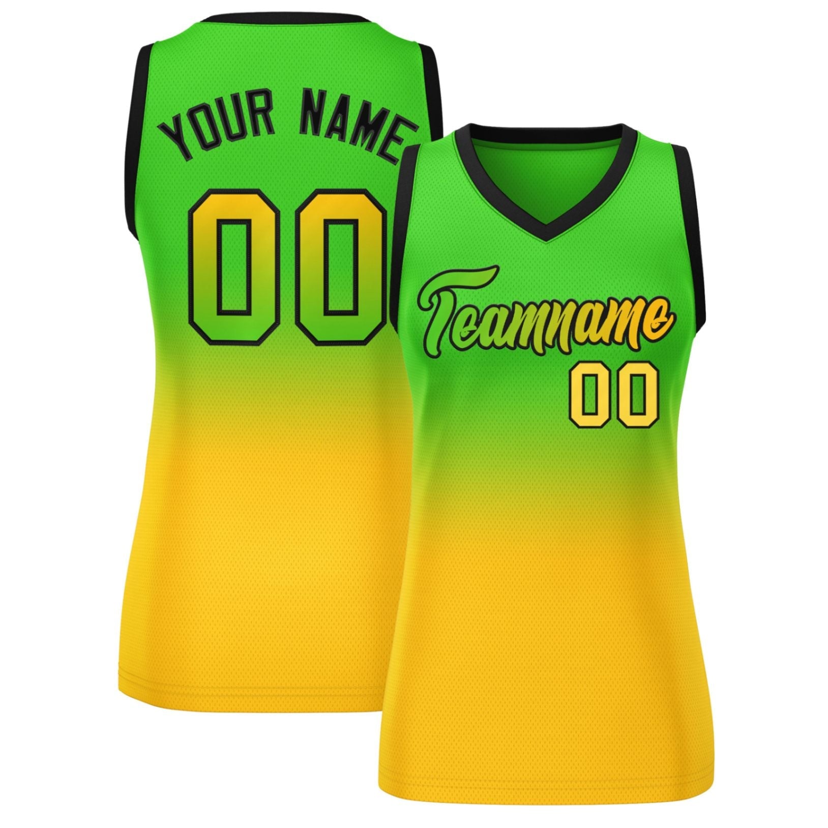 Custom Kelly Green Yellow Gradient Fashion Tops Mesh Basketball Jersey For Women