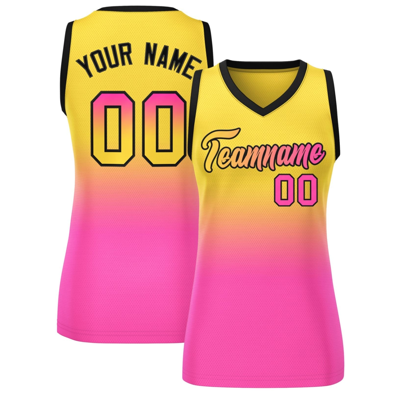 Custom Gold Pink Gradient Fashion Tops Mesh Basketball Jersey For Women