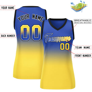 Custom Navy Gold Gradient Fashion Tops Mesh Basketball Jersey For Women