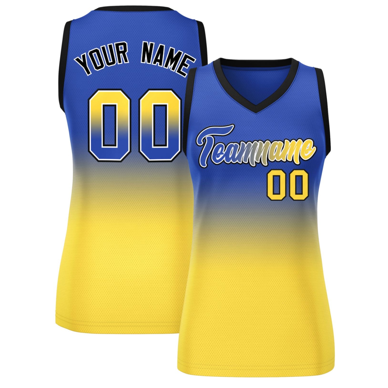 Custom Navy Gold Gradient Fashion Tops Mesh Basketball Jersey For Women