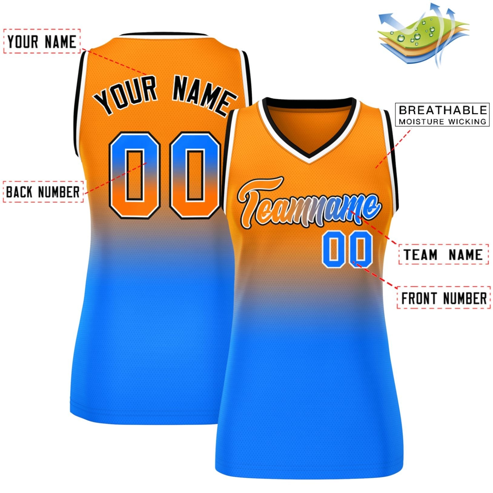 Custom Orange Royal Gradient Fashion Tops Mesh Basketball Jersey For Women